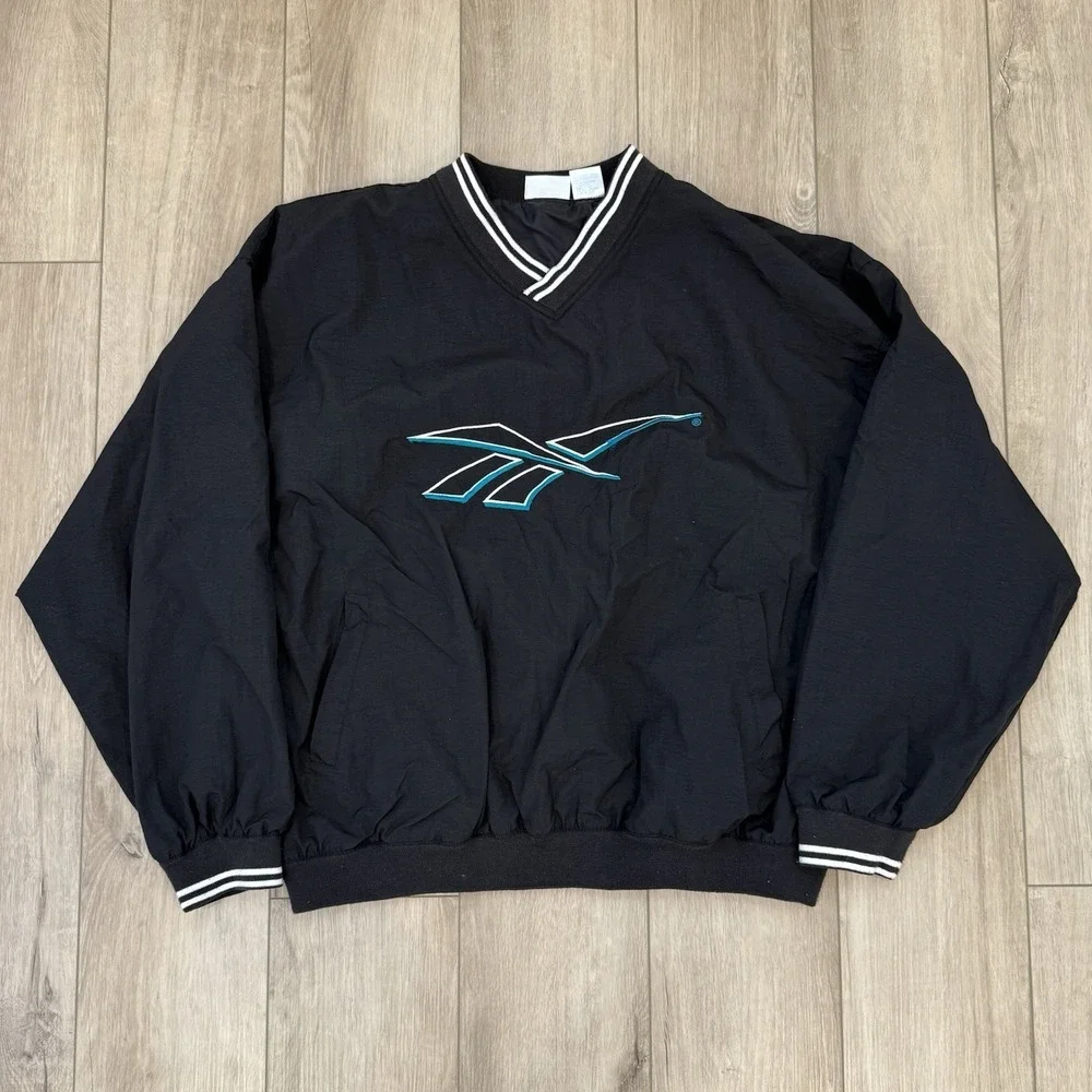 Vintage Reebok Pullover Black Windbreaker Jacket Adult Size XL 90s VTG Pockets